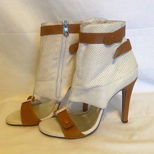 VICINO HAND MADE  4.5" Heels Ankle Boots/Sandals BROWN/CREAM Leather Sz. 39(8US)